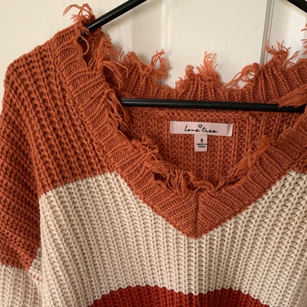 COPY - Distressed V-Neck Sweater - Color-Block